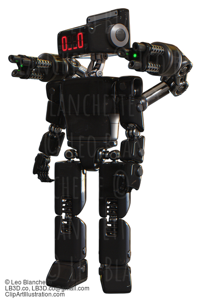 Robot Containing Dual Retro Camera Head And Clock Radio Head And Light Chest Exoshielding And Prototype Exoplate Chest And Minigun Back Assembly And Prototype Exoplate Legs. Black. #20832