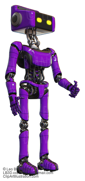 Robot Containing Dual Retro Camera Head And Retro Tech Device Head And Light Chest Exoshielding And Ultralight Chest Exosuit And Ultralight Foot Exosuit. Purple. Facing Left View. #20841