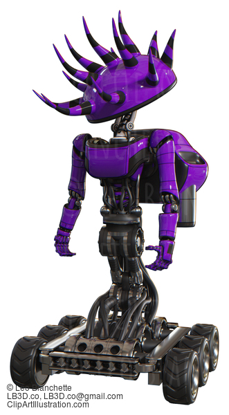 Cyborg Containing Black And White Anemone Dome Head And Light Chest Exoshielding And Ultralight Chest Exosuit And Rocket Pack And Six-Wheeler Base. Purple. Standing Looking Right Restful Pose. #20843