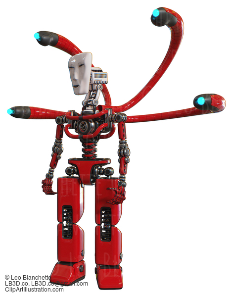 Cyborg Containing Humanoid Face Mask And Light Chest Exoshielding And Blue-Eye Cam Cable Tentacles And No Chest Plating And Prototype Exoplate Legs. Red. Standing Looking Right Restful Pose. #20847