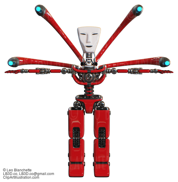 Cyborg Containing Humanoid Face Mask And Light Chest Exoshielding And Blue-Eye Cam Cable Tentacles And No Chest Plating And Prototype Exoplate Legs. Red. T-Pose. #20848