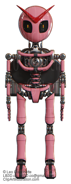 Automaton Containing Grey Alien Style Head And Metal Grate Eyes And Light Chest Exoshielding And Rocket Pack And No Chest Plating And Ultralight Foot Exosuit. Pink. Front View. #20849