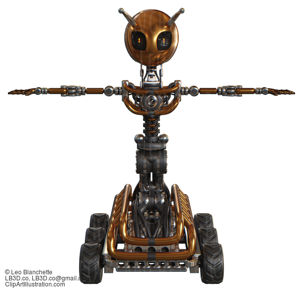 Android Containing Grey Alien Style Head And Metal Grate Eyes And Bug Antennas And Light Chest Exoshielding And No Chest Plating And Six-Wheeler Base. Copper. T-Pose. #20864