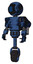 Automaton containing digital display head and three vertical line design and light chest exoshielding and prototype exoplate chest and rocket pack and unicycle wheel. Grunge dark blue.