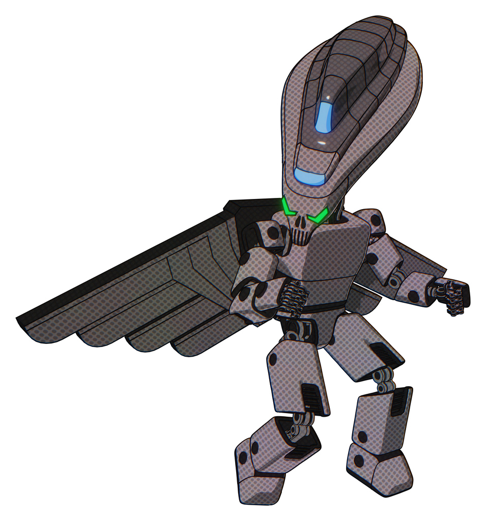 Cyborg containing flat elongated skull head and visor and light chest exoshielding and prototype exoplate chest and pilot's wings assembly and prototype exoplate legs. Halftone gray.