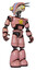 Droid containing bird skull head and big yellow eyes and head shield design and light chest exoshielding and yellow star and light leg exoshielding. Toon pink tint. Hero pose.