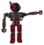 Robot containing digital display head and x face and winglets and heavy upper chest and no chest plating and prototype exoplate legs. Grunge dots royal red. Pointing left or pushing a button..