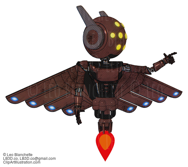 Android Containing Round Head And Yellow Eyes Array And Head Winglets And Light Chest Exoshielding And Ultralight Chest Exosuit And Cherub Wings Design And Jet Propulsion. Steampunk Copper. #16725