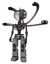 Bot containing humanoid face mask and spiral design and light chest exoshielding and blue-eye cam cable tentacles and no chest plating and prototype exoplate legs. Unpainted metal.