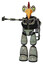 Droid containing bird skull head and green eyes and chicken design and light chest exoshielding and rocket pack and no chest plating and light leg exoshielding. Green metal.