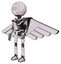 Robot containing dots array face and light chest exoshielding and pilot's wings assembly and no chest plating and ultralight foot exosuit. White halftone toon. Facing right view.
