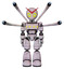 Cyborg containing grey alien style head and yellow eyes with blue pupils and light chest exoshielding and yellow chest lights and blue-eye cam cable tentacles and light leg exoshielding.