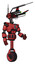 Cyborg containing dual retro camera head and communications array head and light chest exoshielding and red energy core and unicycle wheel. Primary red halftone. Facing left view.