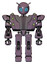 Bot containing grey alien style head and blue grate eyes and bug antennas and heavy upper chest and heavy mech chest and green cable sockets array and prototype exoplate legs. Lilac metal. Front view.