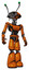 Robot containing dual retro camera head and shrimp head and light chest exoshielding and ultralight chest exosuit and light leg exoshielding. Secondary orange halftone. Hero pose.