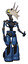 Automaton containing bird skull head and big yellow eyes and light chest exoshielding and no chest plating and light leg exoshielding and stomper foot mod. Blue halftone. Facing left view.