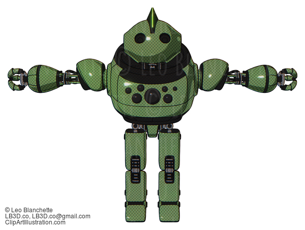 Android Containing Oval Wide Head And Techno Mohawk And Heavy Upper Chest And Chest Compound Eyes And Prototype Exoplate Legs. Grass Green. T-Pose. #16782