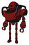 Robot containing oval wide head and heavy upper chest and blue strip lights and ultralight foot exosuit. Matted red. Standing looking right restful pose.