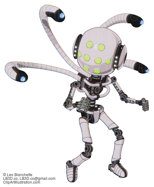 Android Containing Round Head And Green Eyes Array And Head Light Gadgets And Light Chest Exoshielding And Blue-Eye Cam Cable Tentacles And No Chest Plating And Ultralight Foot Exosuit. #16788