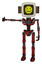 Automaton containing old computer monitor and pixel design of yellow happy face and old retro speakers and light chest exoshielding and no chest plating and ultralight foot exosuit.