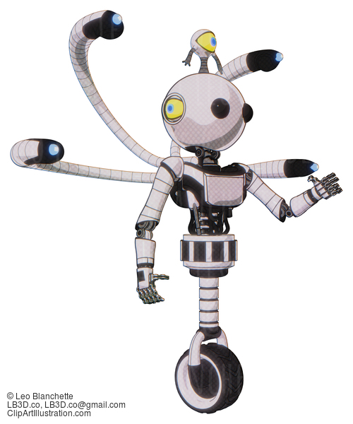 Android Containing Oval Wide Head And Beady Black Eyes And Minibot Ornament And Light Chest Exoshielding And Ultralight Chest Exosuit And Blue-Eye Cam Cable Tentacles And Unicycle Wheel. #16794
