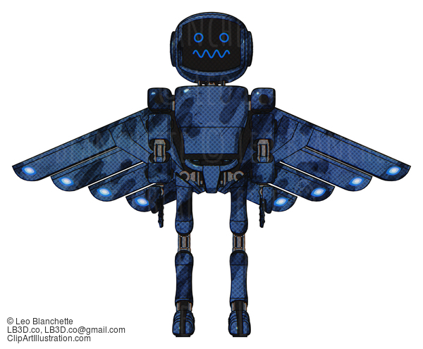 Android Containing Digital Display Head And Stunned Expression And Light Chest Exoshielding And Prototype Exoplate Chest And Cherub Wings Design And Ultralight Foot Exosuit. Grunge Dark Blue. #16801