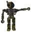 Robot containing digital display head and wince symbol expression and winglets and heavy upper chest and no chest plating and prototype exoplate legs. Grunge army green.