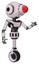 Bot containing round head and red laser crystal array and head light gadgets and light chest exoshielding and ultralight chest exosuit and unicycle wheel. White halftone toon. Interacting.