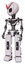 Robot containing grey alien style head and black eyes and light chest exoshielding and no chest plating and prototype exoplate legs. White halftone toon. Standing looking right restful pose.
