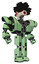 Automaton containing bird skull head and red led circle eyes and crow feather design and heavy upper chest and heavy mech chest and prototype exoplate legs. Green tint toon. Hero pose.