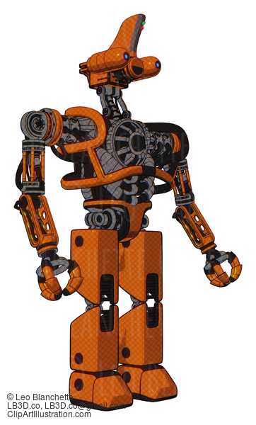 Android Containing Dual Retro Camera Head And Reversed Fin Head And Heavy Upper Chest And No Chest Plating And Prototype Exoplate Legs. Secondary Orange Halftone. Facing Left View. #16820