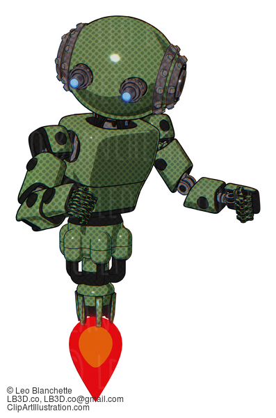 Android Containing Oval Wide Head And Telescopic Steampunk Eyes And Steampunk Iron Bands With Bolts And Light Chest Exoshielding And Prototype Exoplate Chest And Jet Propulsion. Grass Green. #16827