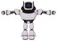 Bot containing digital display head and three vertical line design and winglets and heavy upper chest and light leg exoshielding. White halftone toon. T-pose.