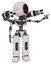 Droid containing three led eyes round head and light chest exoshielding and minigun back assembly and no chest plating and prototype exoplate legs. White halftone toon.