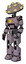 Droid containing many-eyed monster head design and light chest exoshielding and yellow star and prototype exoplate legs. Dark sketch. Facing right view.