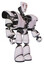 Automaton containing humanoid face mask and blood tears and heavy upper chest and heavy mech chest and light leg exoshielding. White halftone toon. Facing left view.