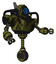 Bot containing digital display head and large eye and winglets and heavy upper chest and unicycle wheel. Grunge army green. Interacting.