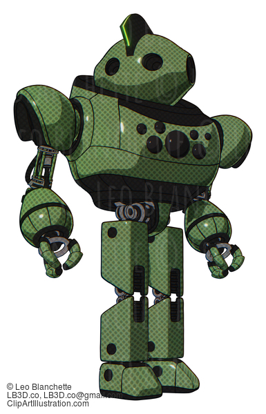Android Containing Oval Wide Head And Techno Mohawk And Heavy Upper Chest And Chest Compound Eyes And Prototype Exoplate Legs. Grass Green. Hero Pose. #16848