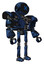 Robot containing digital display head and x face and heavy upper chest and heavy mech chest and ultralight foot exosuit. Grunge dark blue. Facing left view.