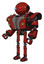 Droid containing oval wide head and giant blue and red led eyes and heavy upper chest and heavy mech chest and green cable sockets array and ultralight foot exosuit. Cherry tomato red.