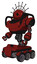 Bot containing oval wide head and techno halo ornament and heavy upper chest and six-wheeler base. Matted red. Facing right view.
