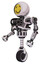 Cyborg containing round head yellow happy face and heavy upper chest and no chest plating and unicycle wheel. White halftone toon. Facing right view.