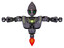 Mech containing grey alien style head and green inset eyes and heavy upper chest and heavy mech chest and green energy core and jet propulsion. Light lavender metal. T-pose.