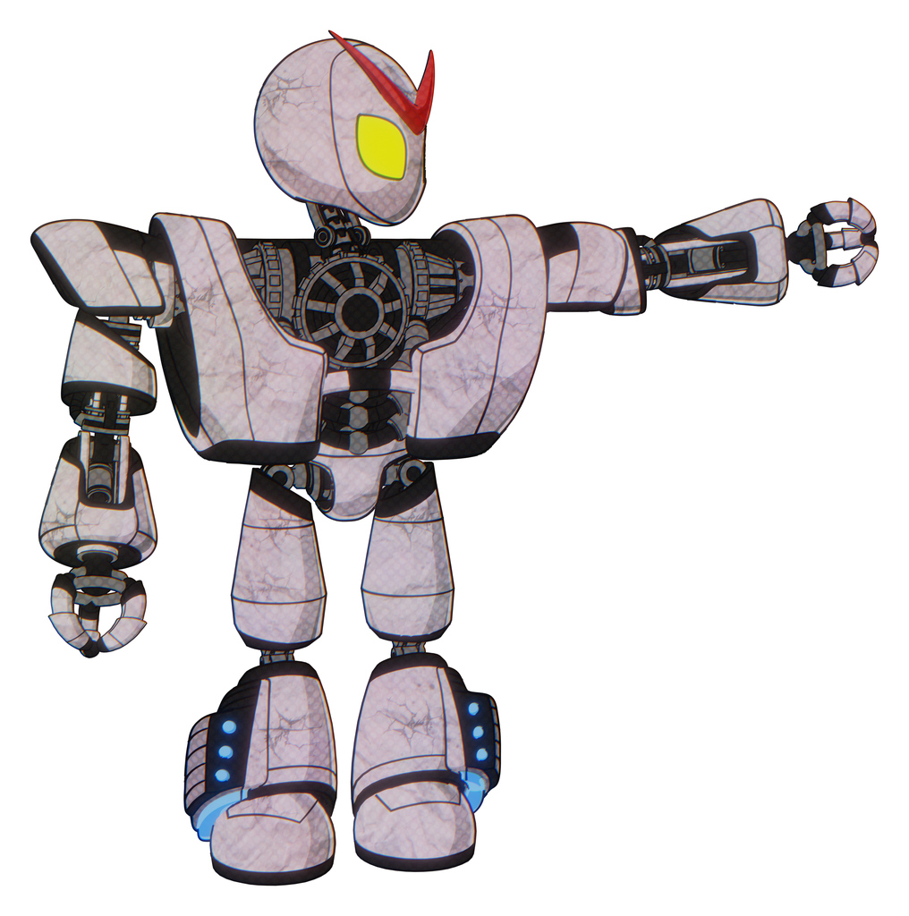 Mech containing grey alien style head and yellow eyes and heavy upper chest and heavy mech chest and light leg exoshielding and megneto-hovers foot mod. Sketch pad light.