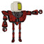 Cyborg containing old computer monitor and yellow circle array display and heavy upper chest and heavy mech chest and ultralight foot exosuit. Grunge dots cherry tomato red.