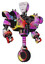 Cyborg containing humanoid face mask and spiral design and heavy upper chest and heavy mech chest and shoulder spikes and unicycle wheel. Plasma burst. Hero pose.
