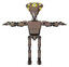 Automaton containing flat elongated skull head and yellow eyeball array and light chest exoshielding and prototype exoplate chest and ultralight foot exosuit. Khaki halftone. T-pose.