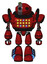 Automaton containing oval wide head and green led ornament and heavy upper chest and colored lights array and light leg exoshielding and megneto-hovers foot mod. Dark red. Front view.