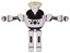 Bot containing flat elongated skull head and yellow eyeball array and heavy upper chest and chest compound eyes and prototype exoplate legs. White halftone toon. T-pose.