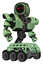 Cyborg containing round barbed wire round head and heavy upper chest and heavy mech chest and six-wheeler base. Green tint toon. Hero pose.